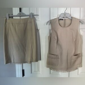 NWOT Carlisle Beige Textured Classy 2-Piece Set – Sleeveless Top & Skirt Size 2